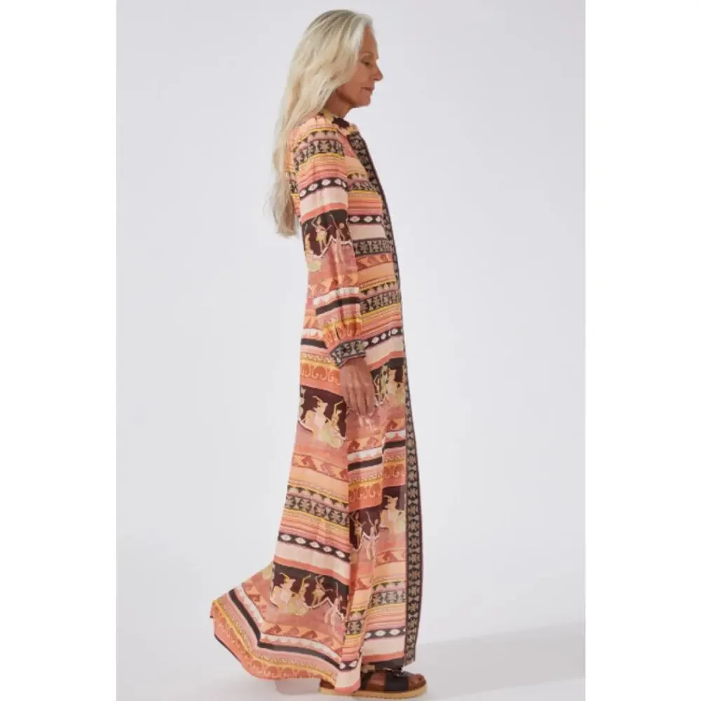 Peach Multi Printed Maxi Shirt Dress - Picture 2 of 16